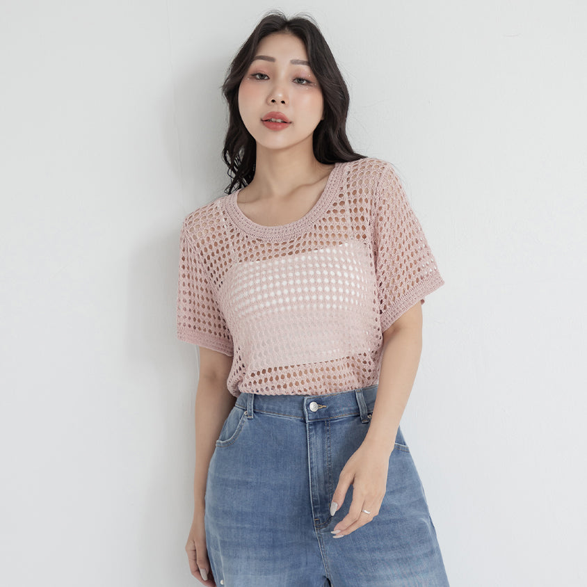 Summer Hollow Knit Short Sleeve Plus Size Top