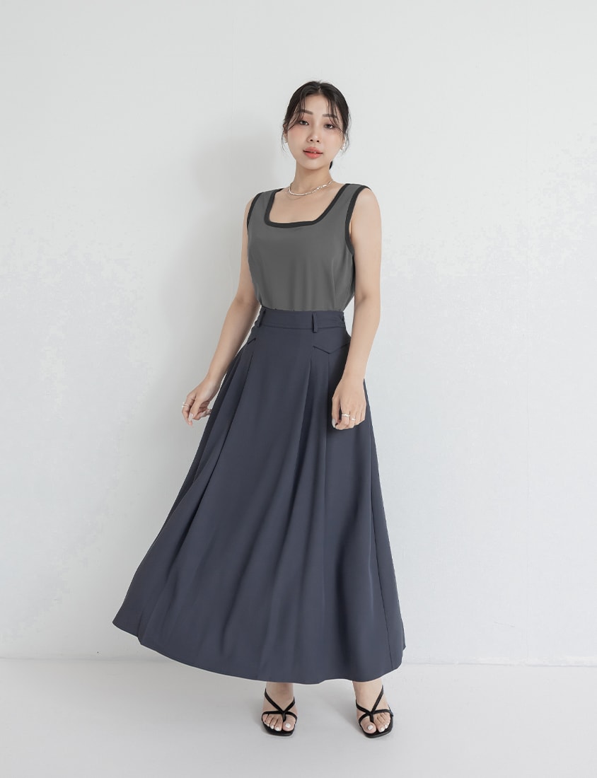 MISS. Slim Fit Tailored Pleated A-Line Plus Size Maxi Skirt