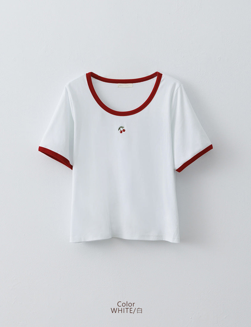 Contrast Cherry Embroidery Crewneck Plus Size Tee