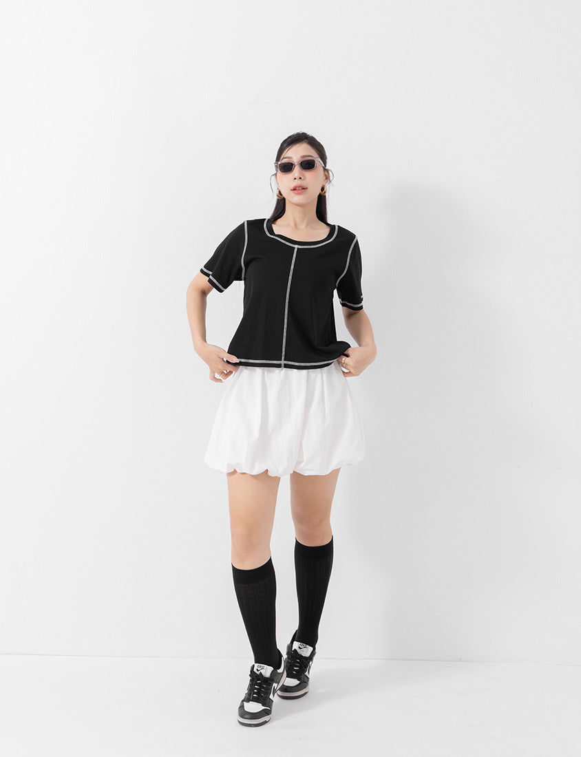 MUA! Cropped Contrast Stitch Short Sleeve Plus Size Tee