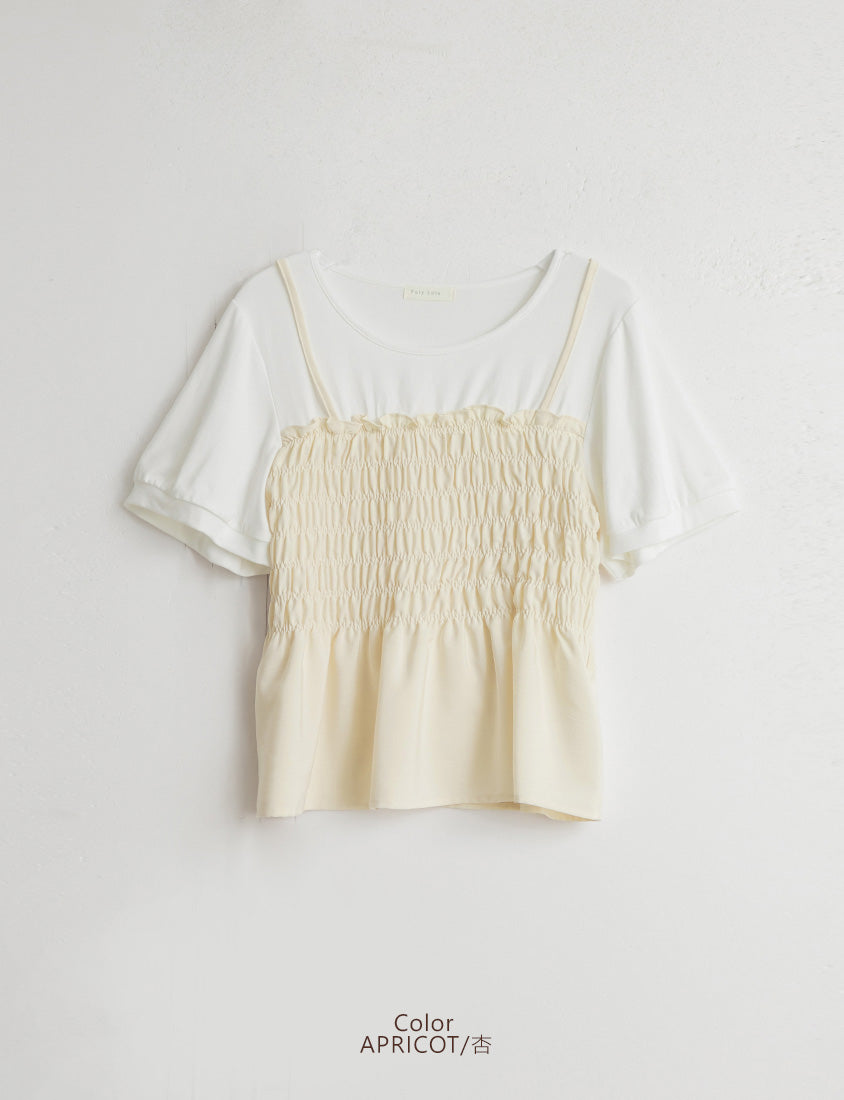 Sweet Crinkle Faux Two-Piece Short Sleeve Plus Size Top