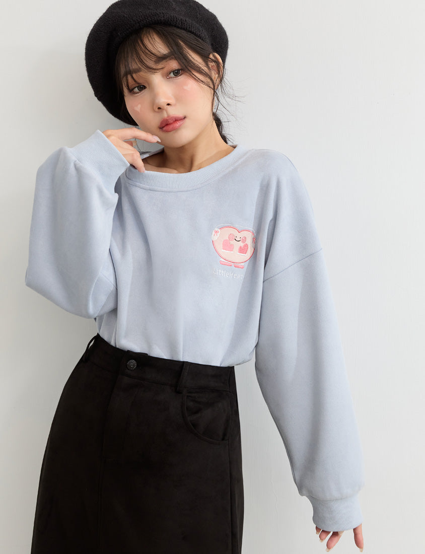 Suede Mittens Embroidered Plus Size Cropped Sweatshirt (Little Heart Collab)
