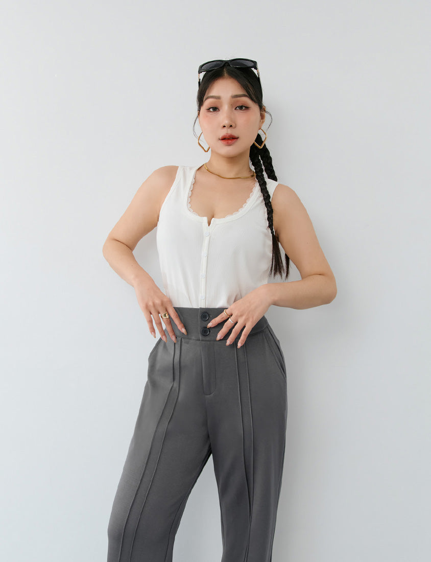 MUA! Faux Button Lace Panel Plus Size Ribbed Vest
