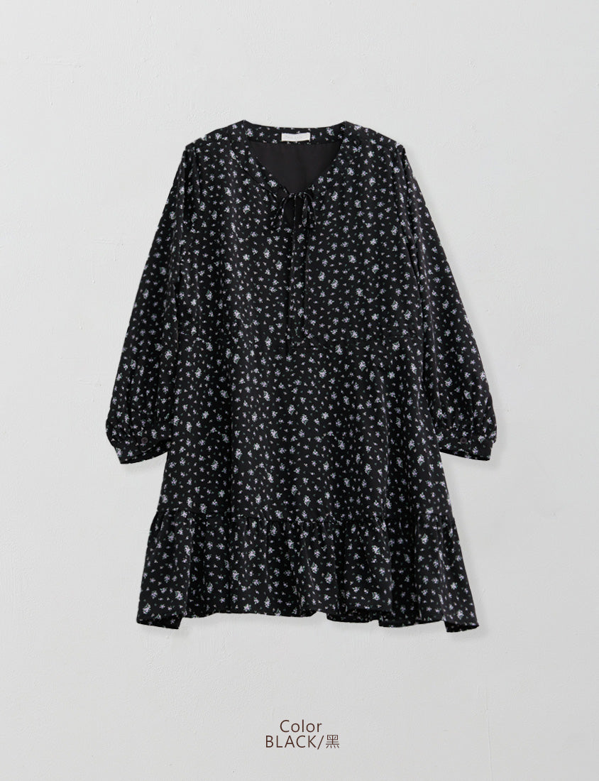 Early Spring Floral Tie-Front Long Sleeve Plus Size Mini Dress