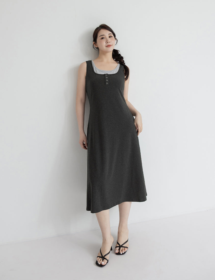 Skin-Friendly Stretch Faux Two Piece Plus Size Maxi Dress