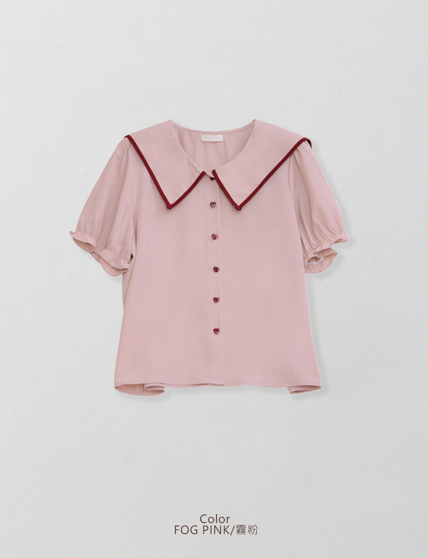 MISS. Contrast Doll Collar Heart Button Plus Size Shirt