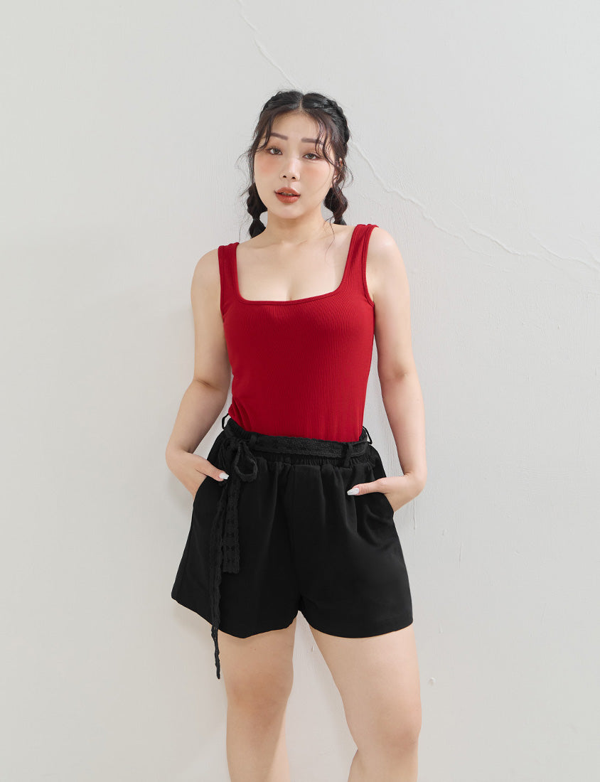 Twill Cotton Plus Size Shorts (With Lace Belt)