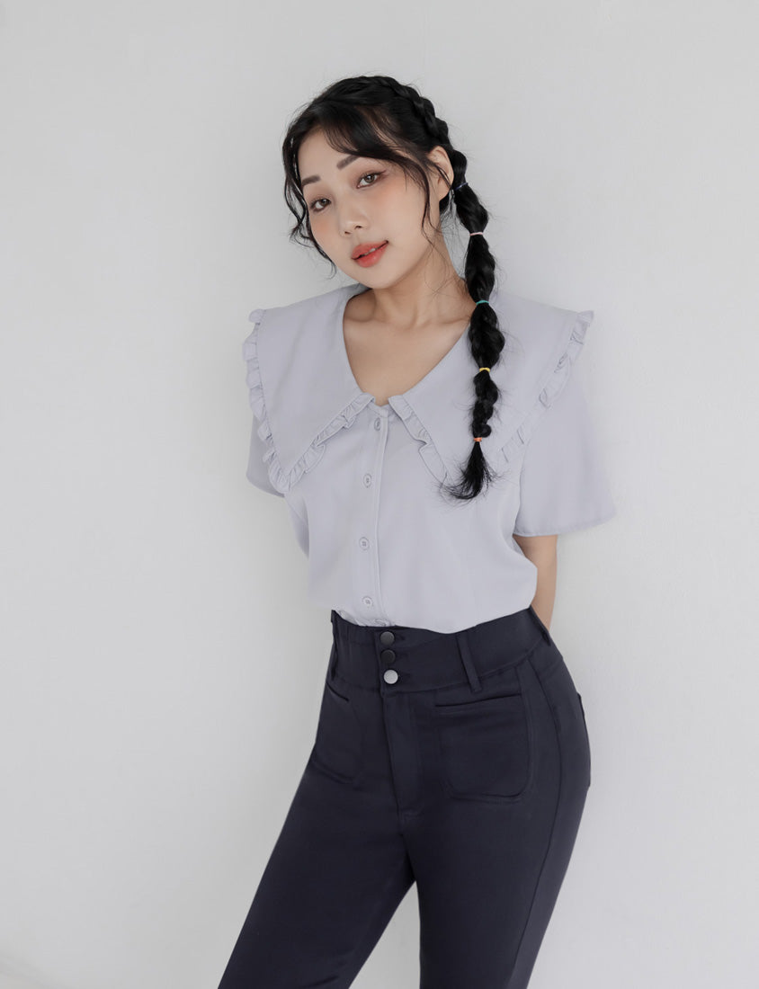 Playful Large Ruffle Collar Plus Size Short Sleeve Top