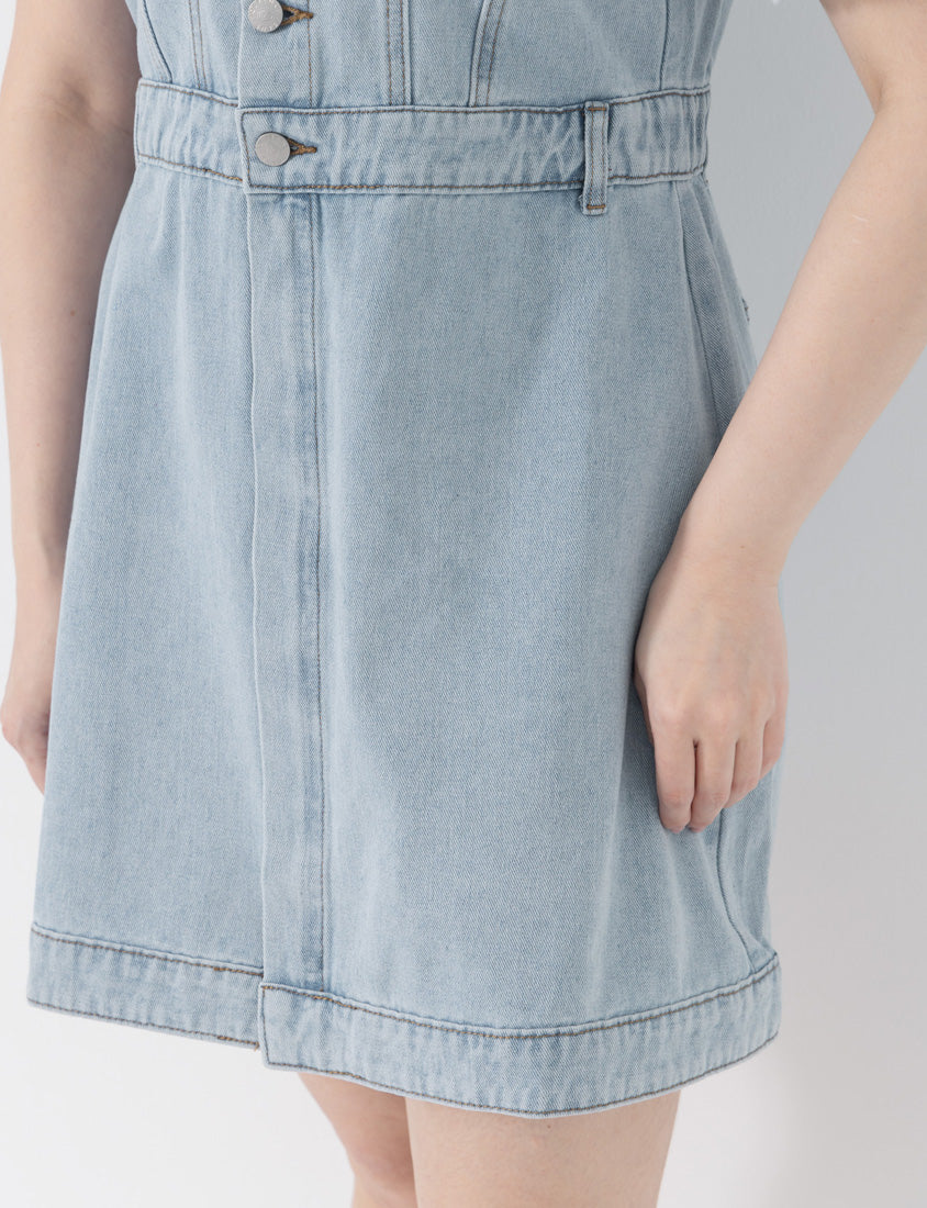 2-Way Stitch Detail Plus Size Denim Mini Dress