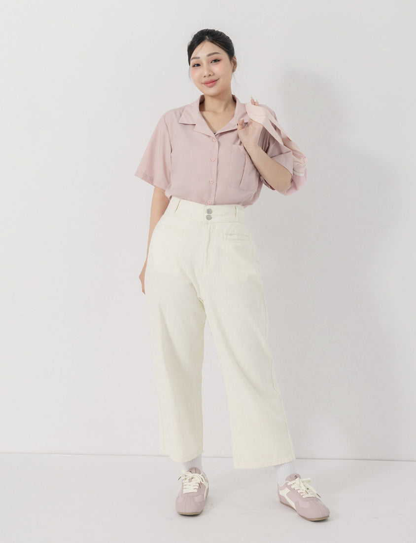 Slim Fit Wide Waistband Twill Plus Size Boyfriend Pants