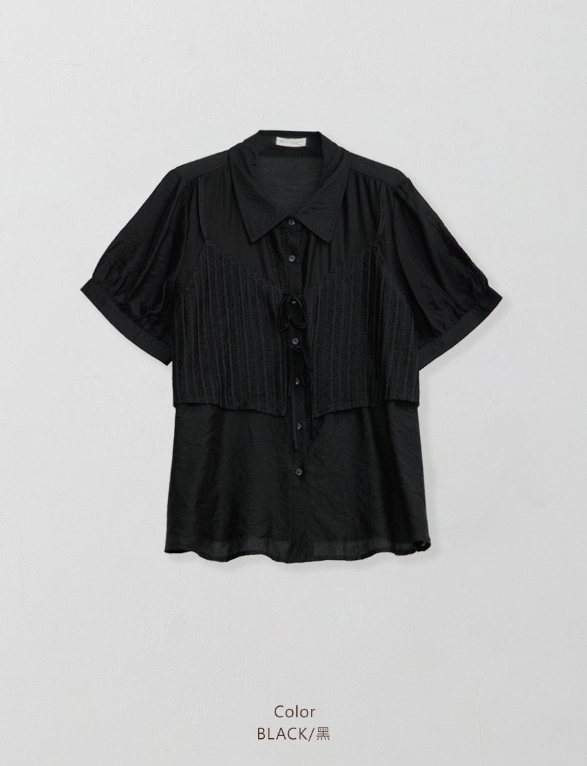 MISS. Faux Two Piece Sheer Plus Size Shirt