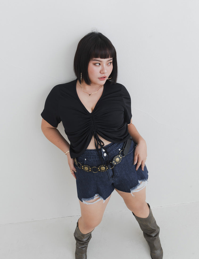MUA! Silky Cool-Girl Ruched Plus Size Short Sleeve Top