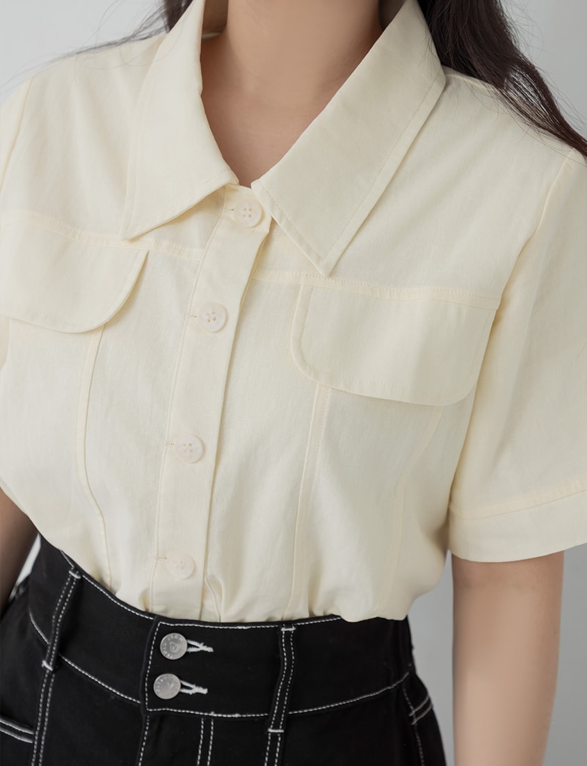 Spring Cotton Linen Stitch Plus Size Short Sleeve Shirt