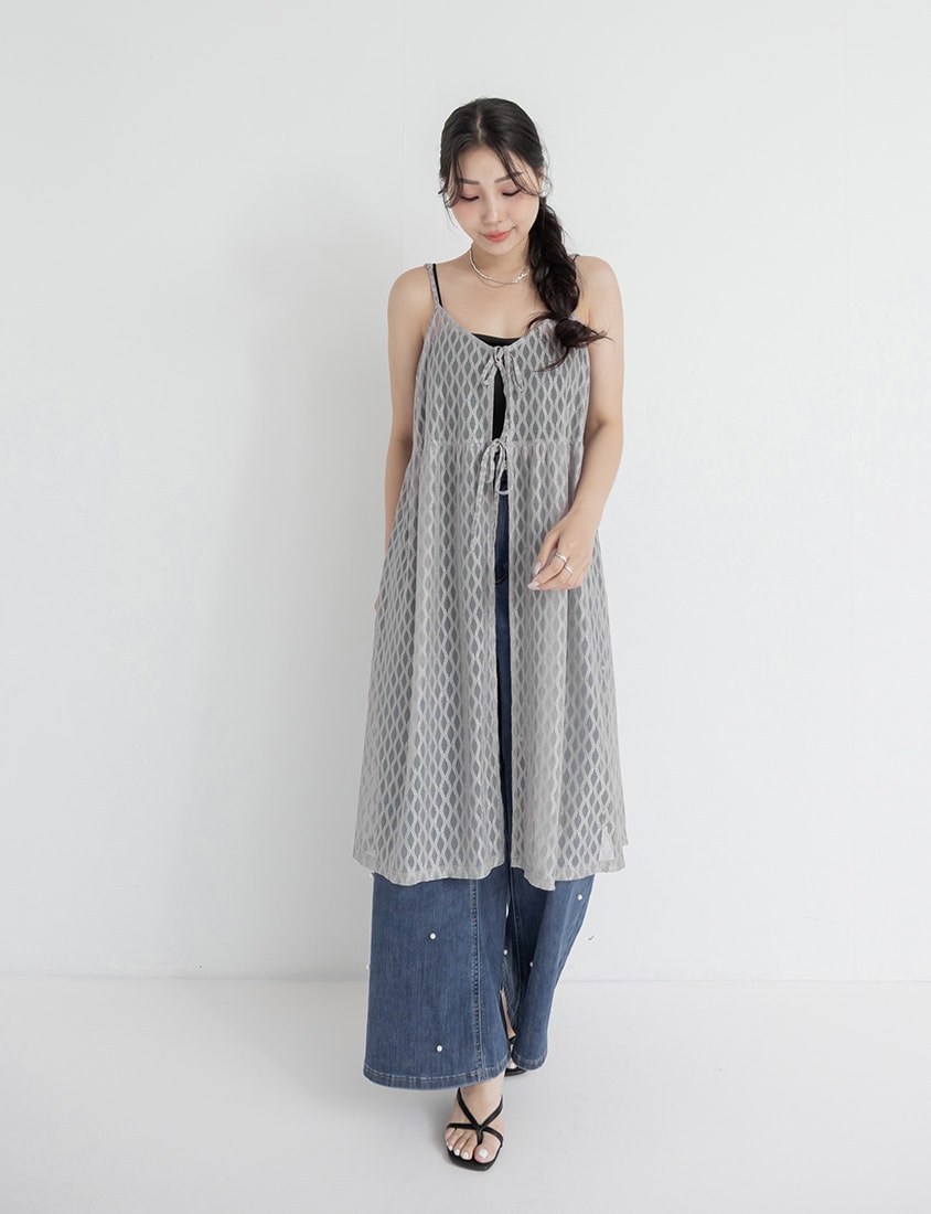 MISS. 2-Way Diamond Pattern Tie Plus Size Long Vest
