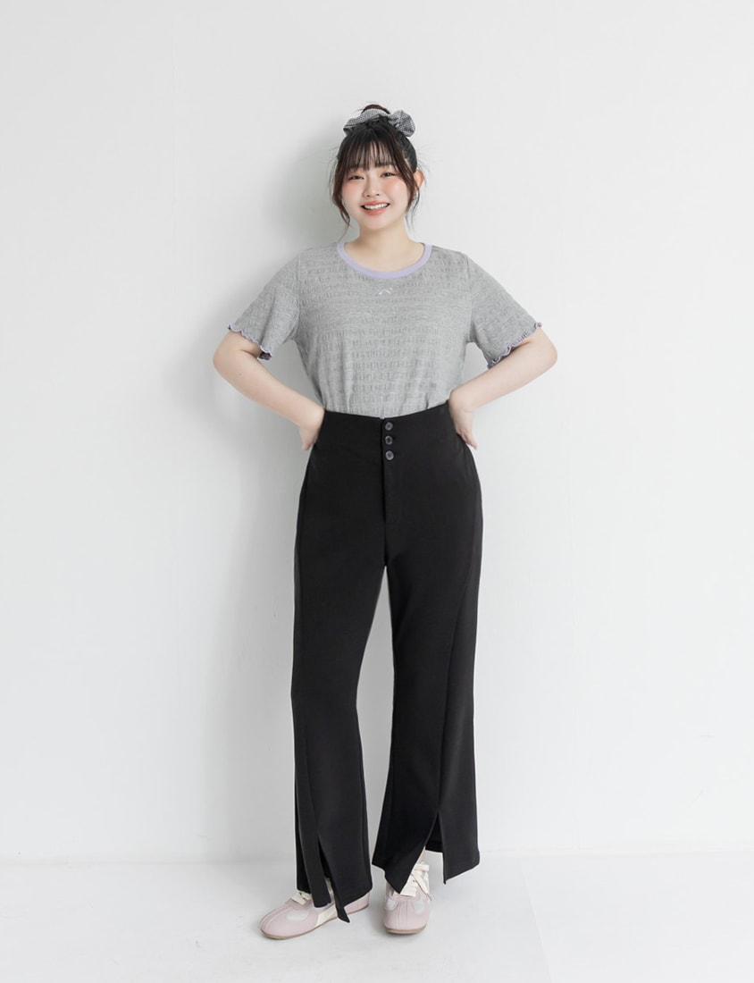 Bow Embroidery Ruffle Crinkle Plus Size Top