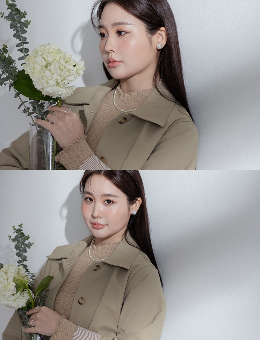 MISS.Korean Style Textured Mid-Length Plus Size Trench Coat (With Belt)