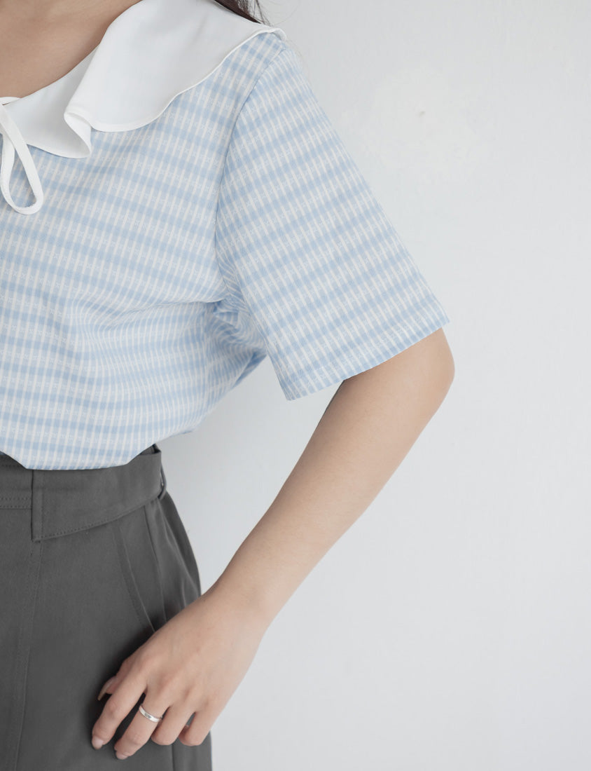 Fresh Contrast Ruffle Plaid Plus Size Shirt
