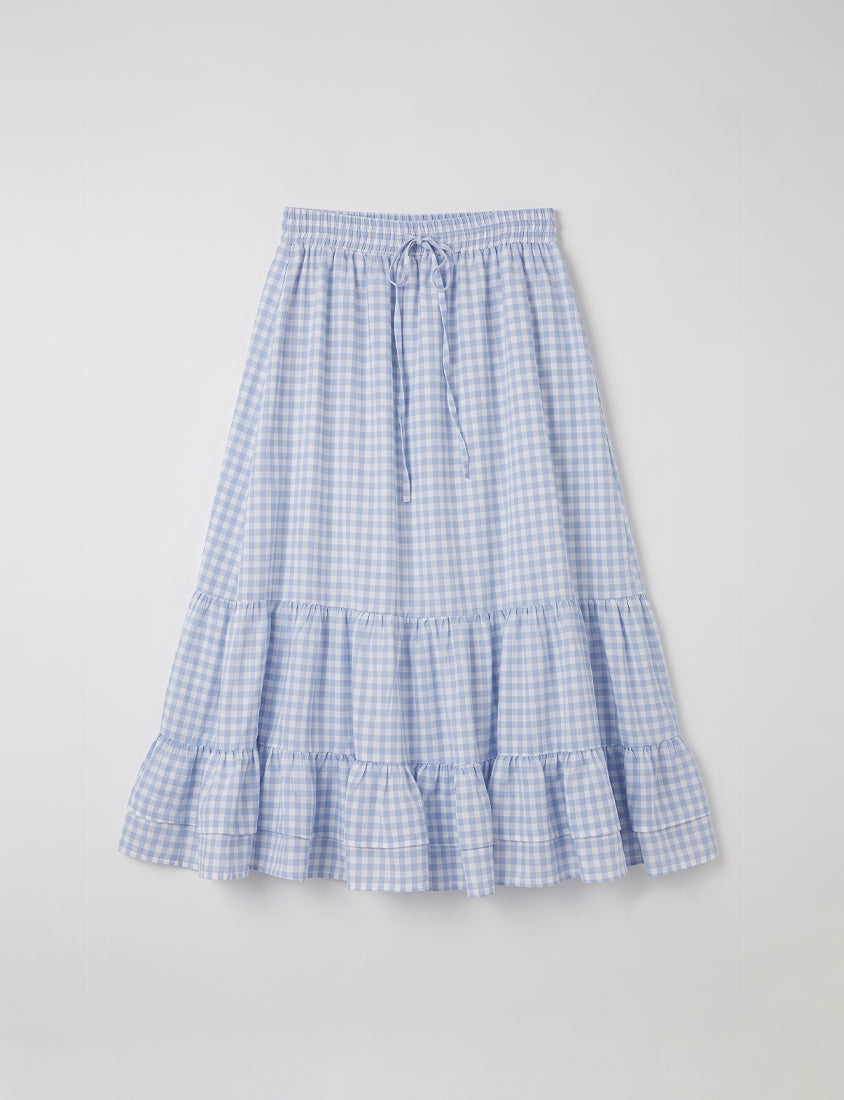 Tiered Ruffle Gingham Plus Size Maxi Skirt