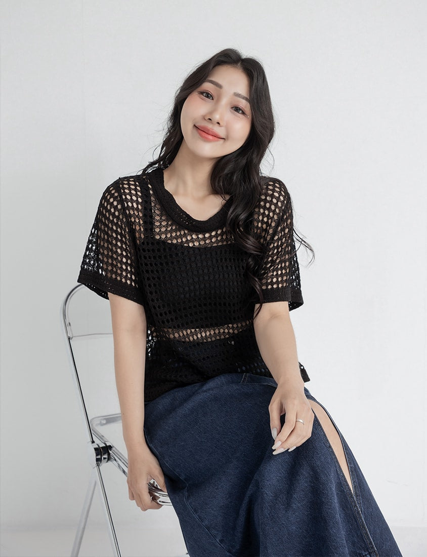 Summer Hollow Knit Short Sleeve Plus Size Top