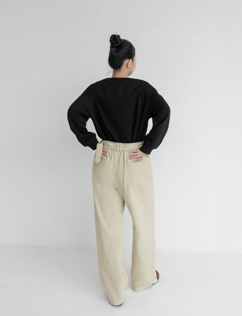 Versatile Twill Back Elastic Plus Size Straight Leg Pants (With Belt)