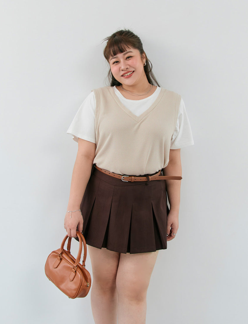 Contrast Waffle Faux Two Piece Plus Size Tee
