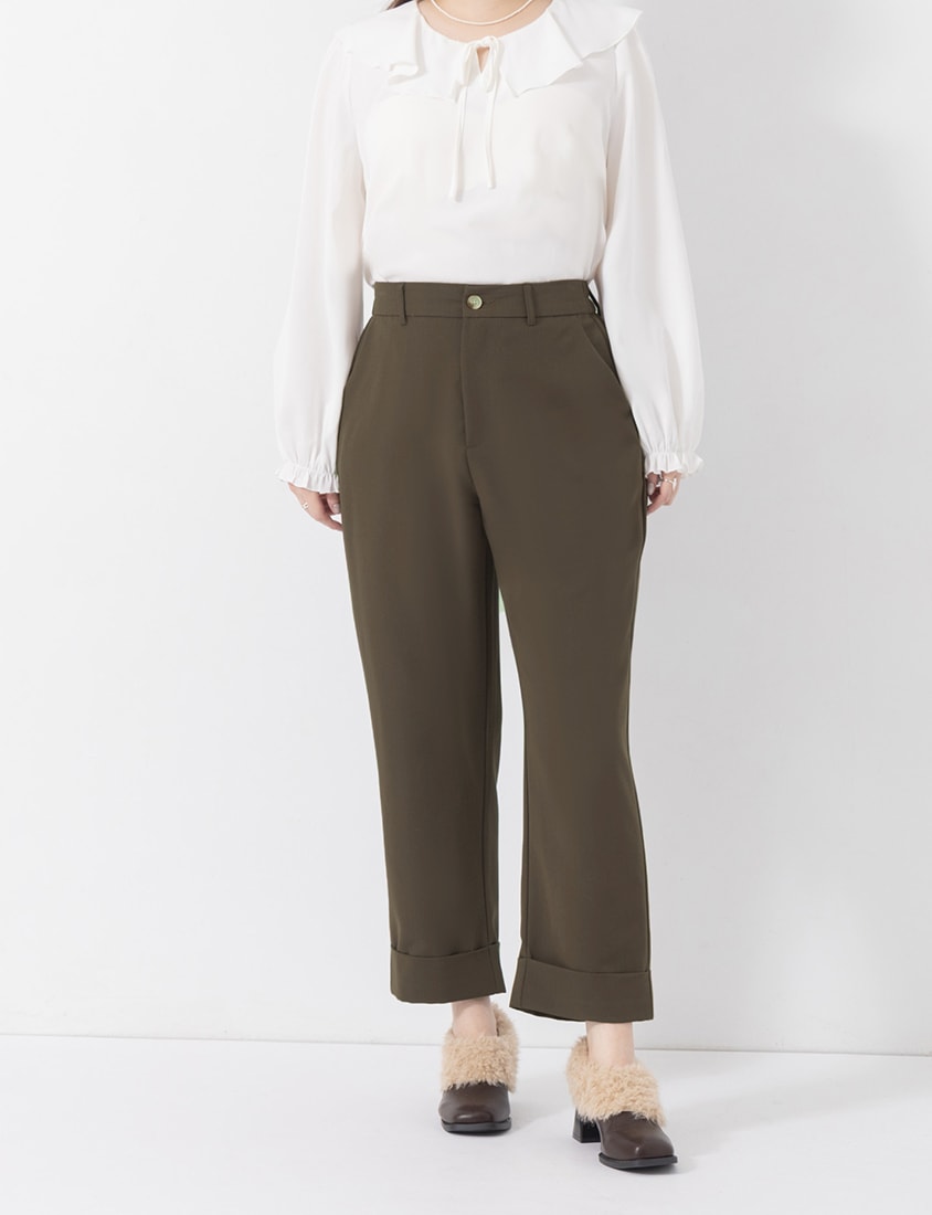 MISS. Boyfriend Style Cropped Cuffed Plus Size Tailored Pants