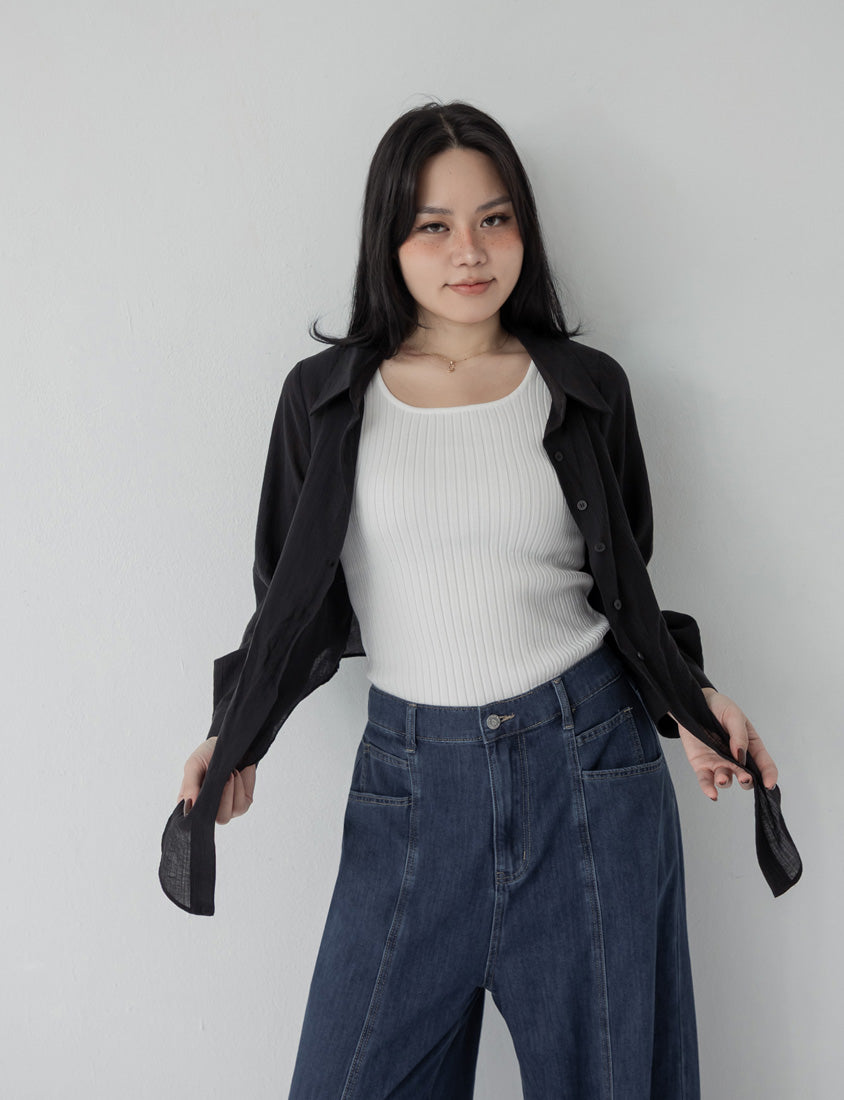 Korean Style Ice Silk Ribbed U-Neck Plus Size Tank Top