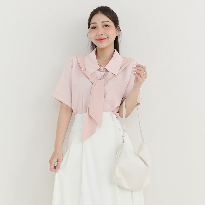 MISS. Morandi Faux Two Piece Plus Size Shirt (With Shawl)