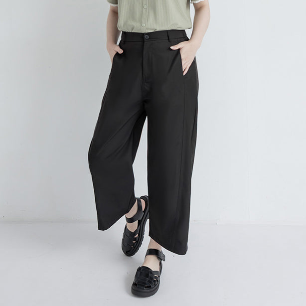 Sharp Curved Seam Twill Plus Size Pants
