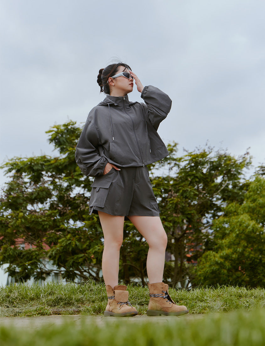 Instant Cooling UV-Protection Cropped Utility Hooded Plus Size Jacket