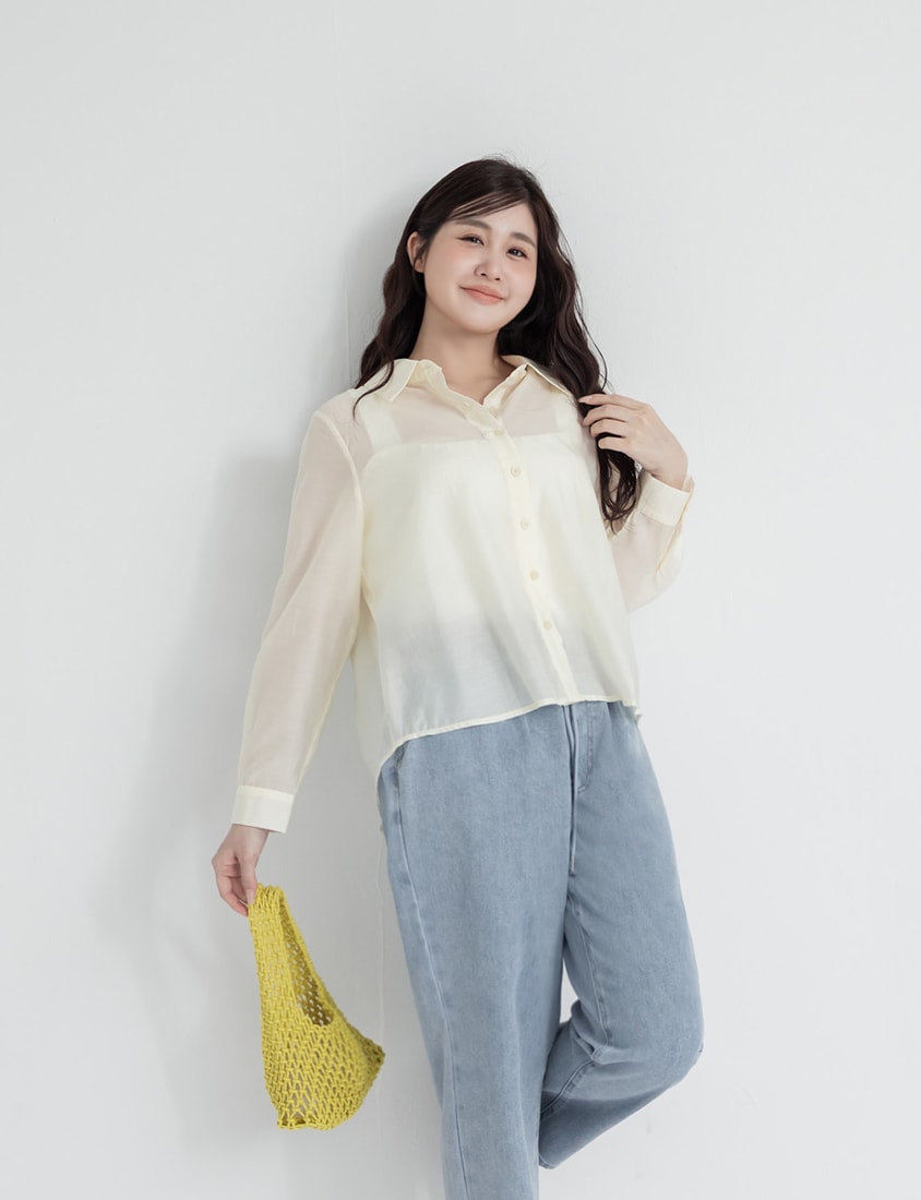 Tencel Silky Sheer Back Slit Tie-Front Plus Size Shirt
