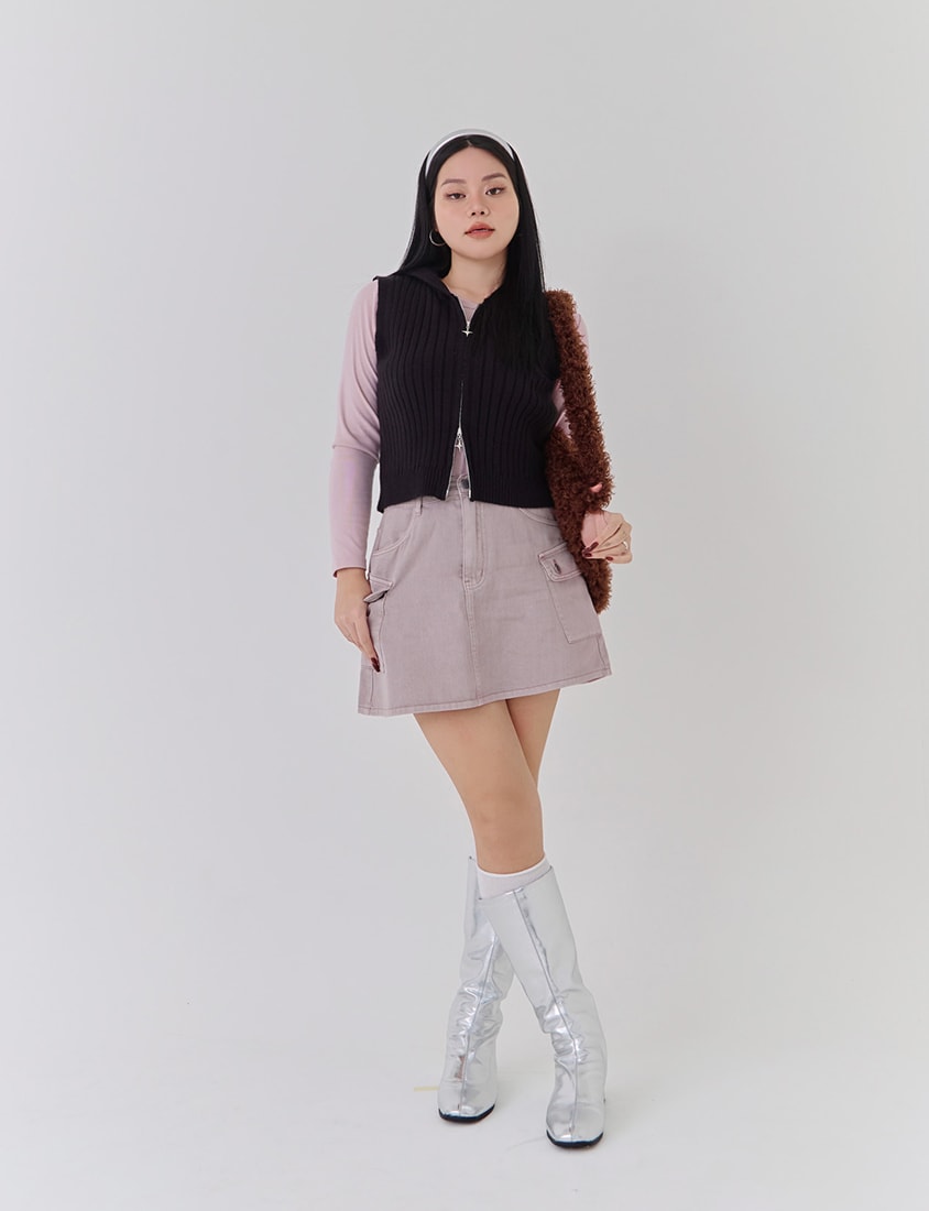 Double-Zip Hooded Plus Size Knit Vest