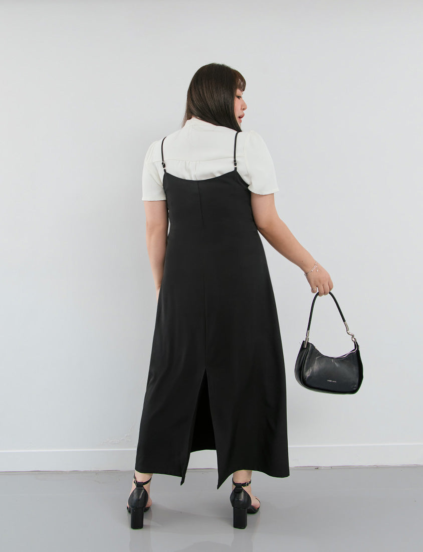 MISS. Korean Style Adjustable Strap Back Slit Plus Size Maxi Dress