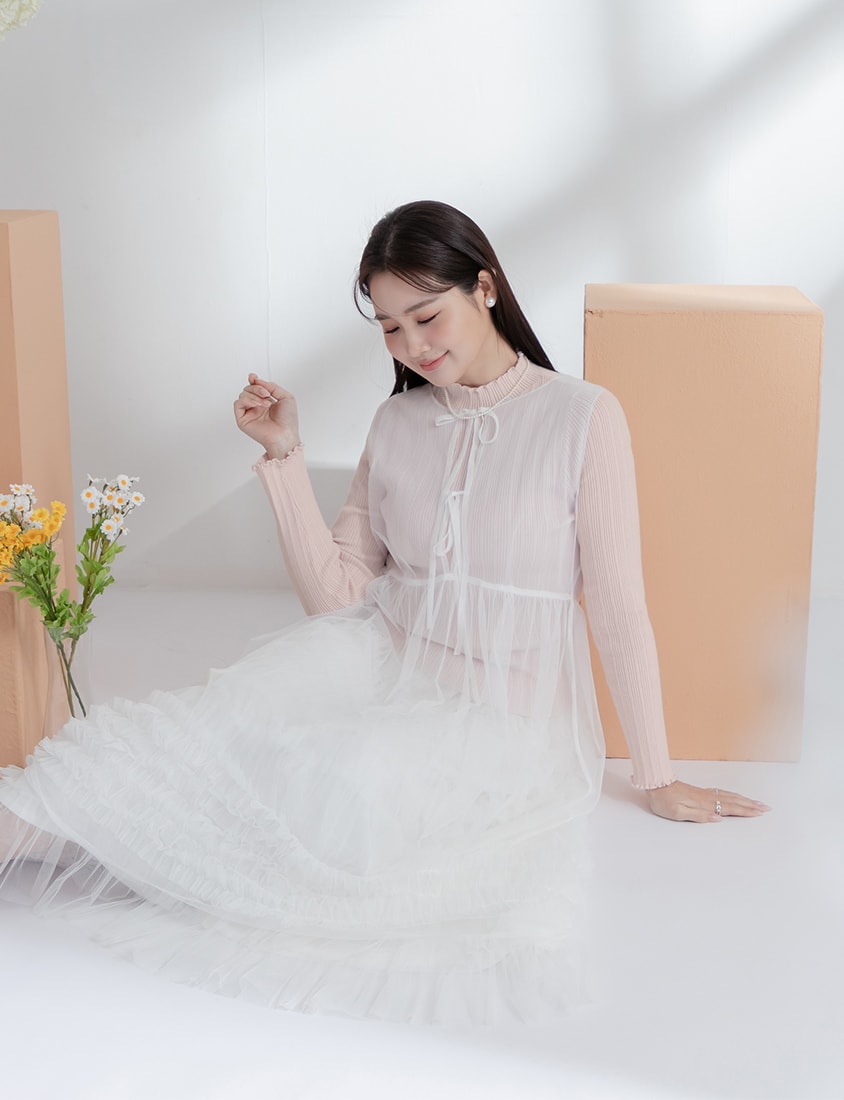 MISS. Layered Tulle Tie Sheer Plus Size Vest