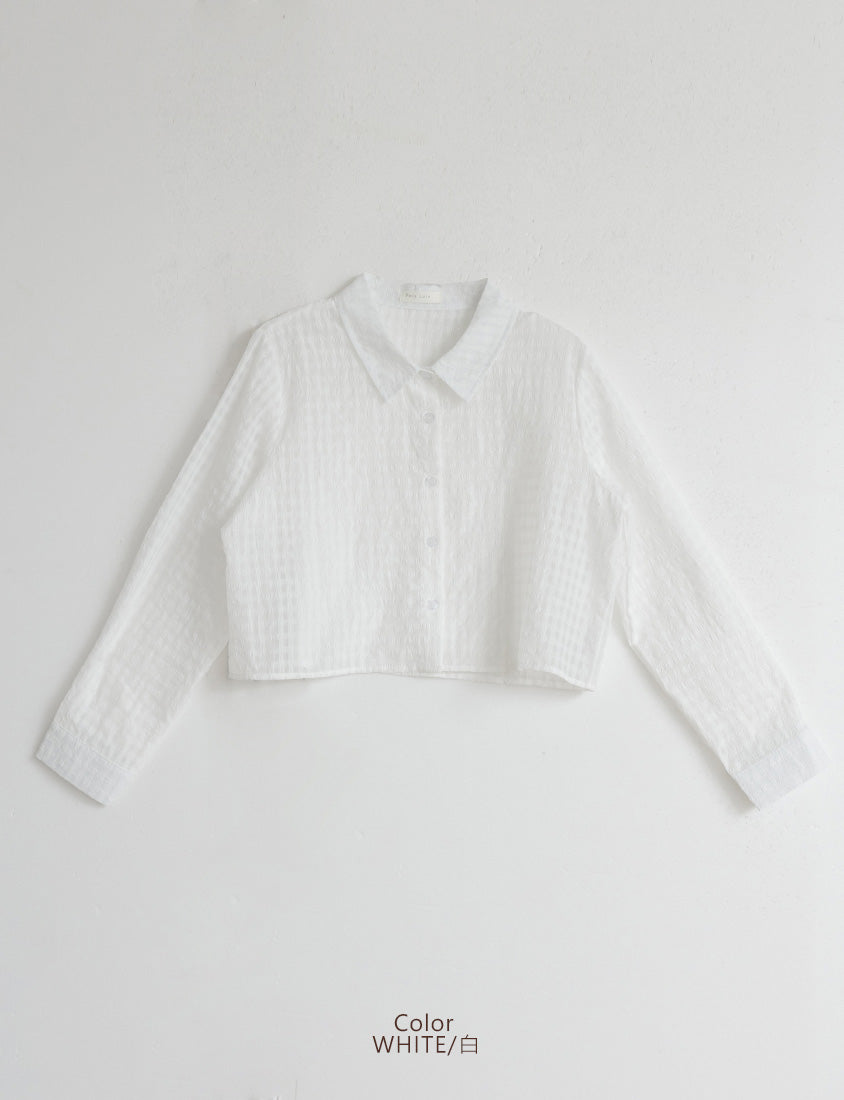 MISS. Sheer Plaid Cropped Plus Size Long Sleeve Shirt