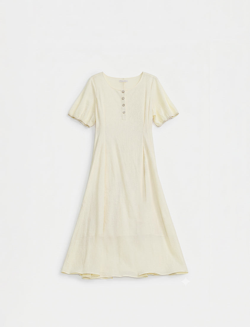 MISS. Elegant Tweed Puff Sleeve Textured Plus Size Maxi Dress
