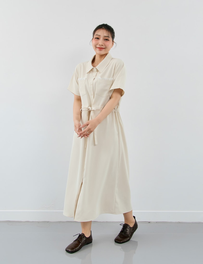 Soft Lace Pocket Plus Size Shirt Maxi Dress