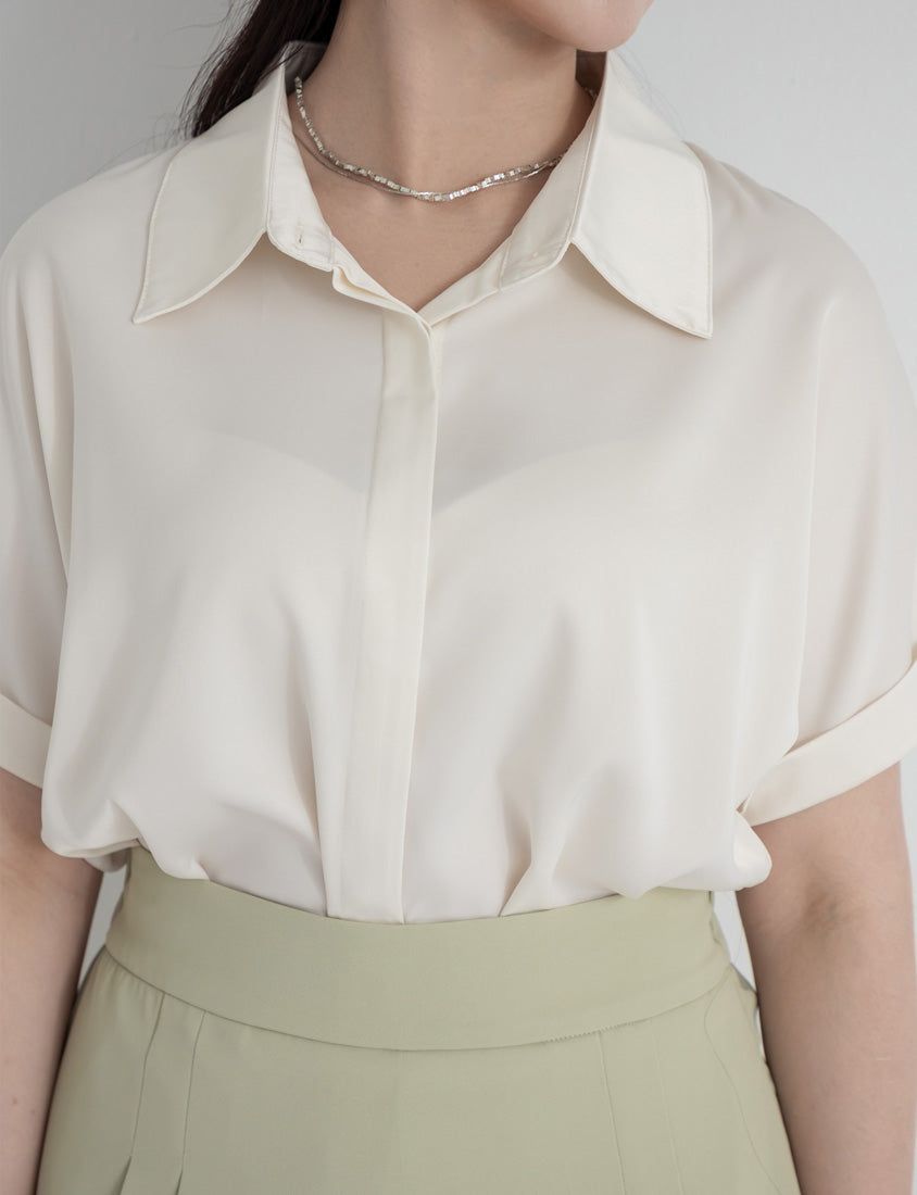 MISS. Minimal Satin Rolled Sleeve Plus Size Shirt