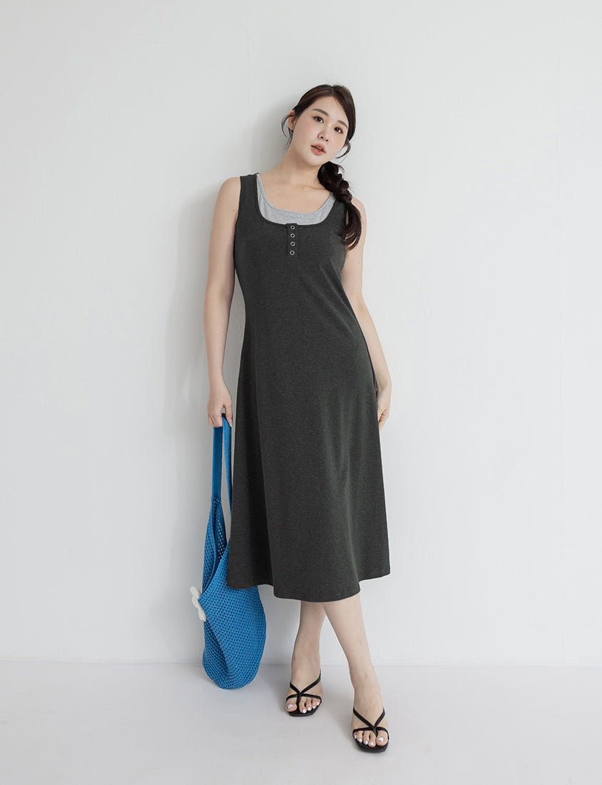 Skin-Friendly Stretch Faux Two Piece Plus Size Maxi Dress