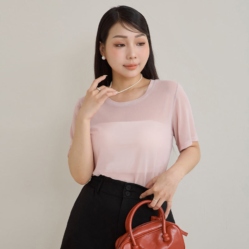MISS. Casual Sheer Crewneck Plus Size Top