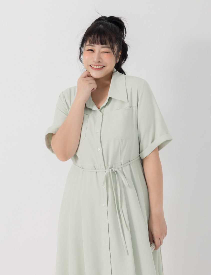 Vintage Japanese Style Button-Up Collar Plus Size Maxi Dress