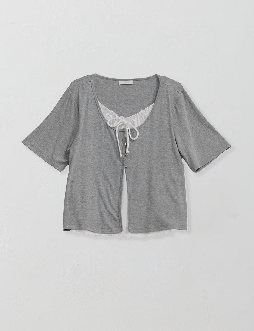 Korean Style Lace Trim Faux Two Piece Plus Size Top