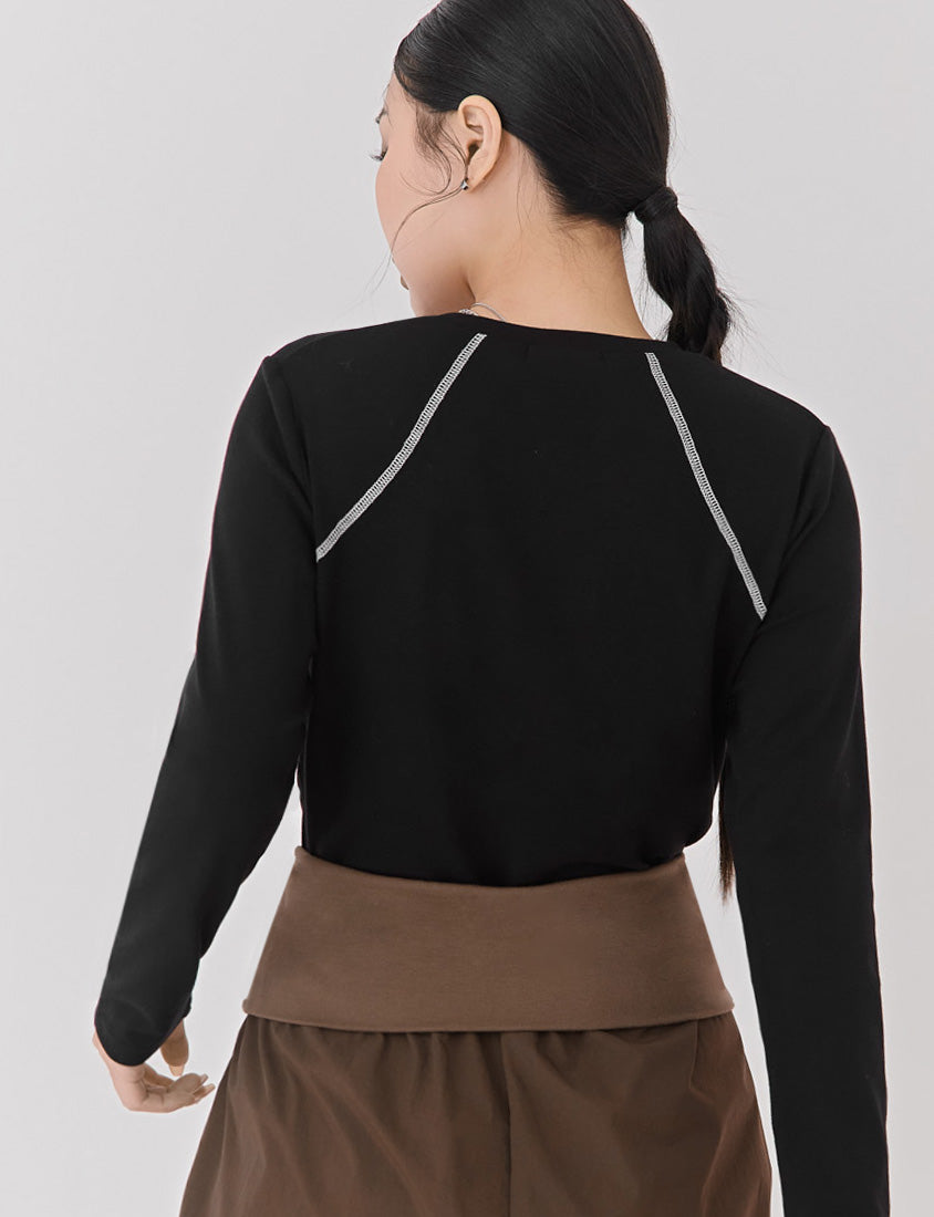 Round Neck Colorblock Topstitch Plus Size Slim Fit Top