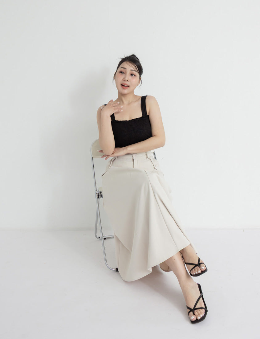 High Waist Double Button Pleated Chiffon Plus Size Skirt