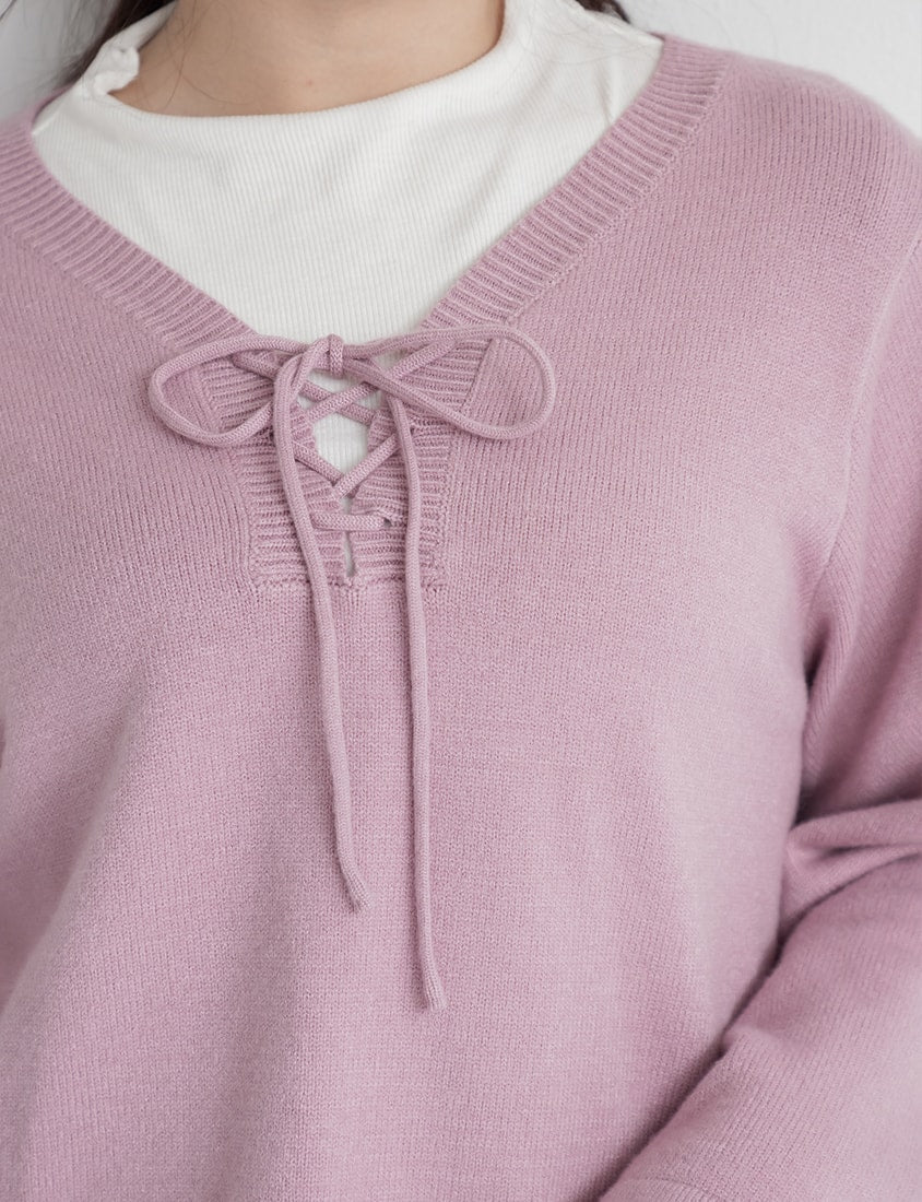 V-Neck Tie Flare Sleeve Plus Size Knit Top