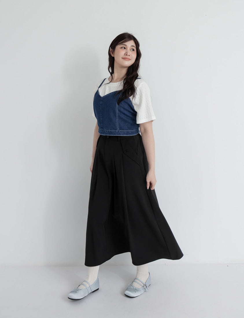 High Waist Double Button Pleated Chiffon Plus Size Skirt