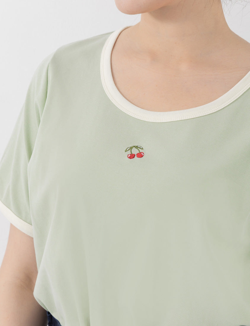 Contrast Cherry Embroidery Crewneck Plus Size Tee