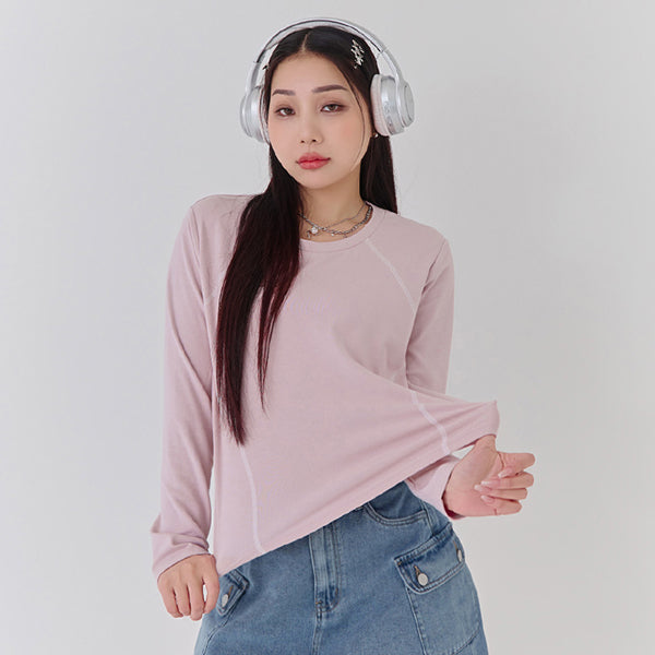Round Neck Colorblock Topstitch Plus Size Slim Fit Top