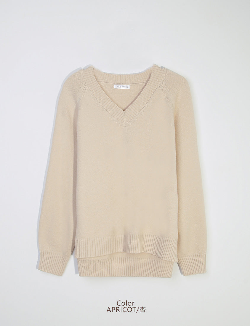 Soft Stretch Warm Multicolor V-Neck Plus Size Long Sleeve Knit Top