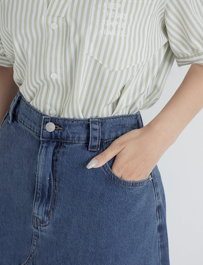 Cooling Tencel Denim Slit Plus Size Maxi Skirt